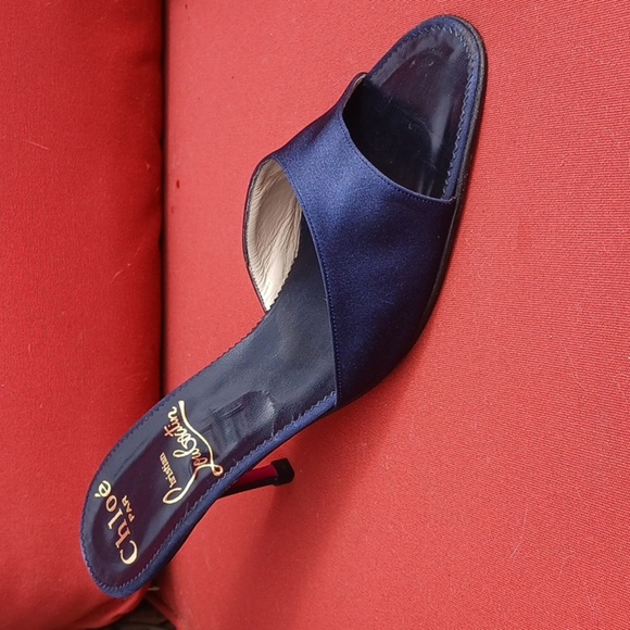 CHRISTIAN LOUBOUTIN Chloe Par Kitten Heel Mule Sandal Navy Heels - Picture 3 of 8